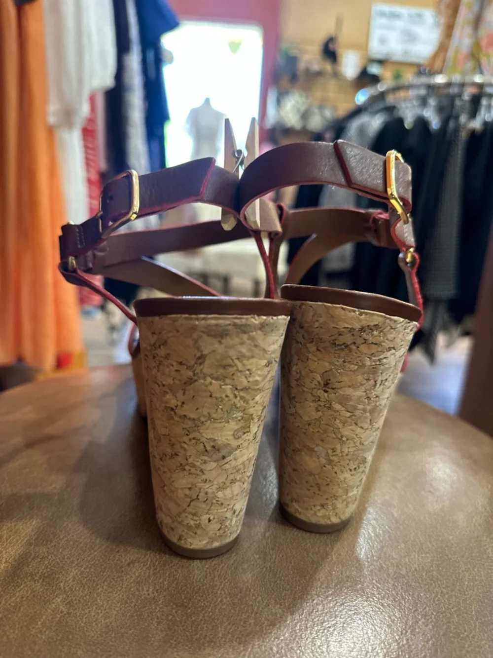 kate spade Brown Cork Wedge Sandals with Strappy Ankle Buckle size 8 - Picture 4 of 8